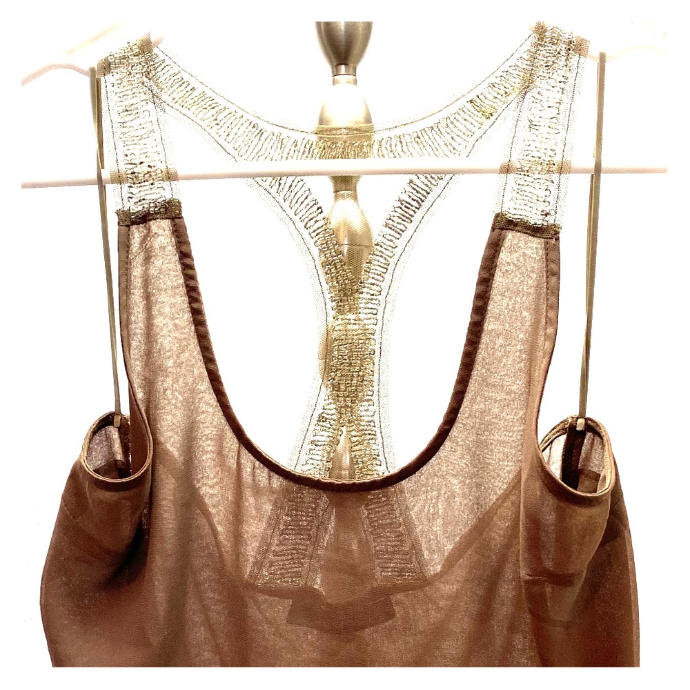 Taupe tank top sheer with embellishment